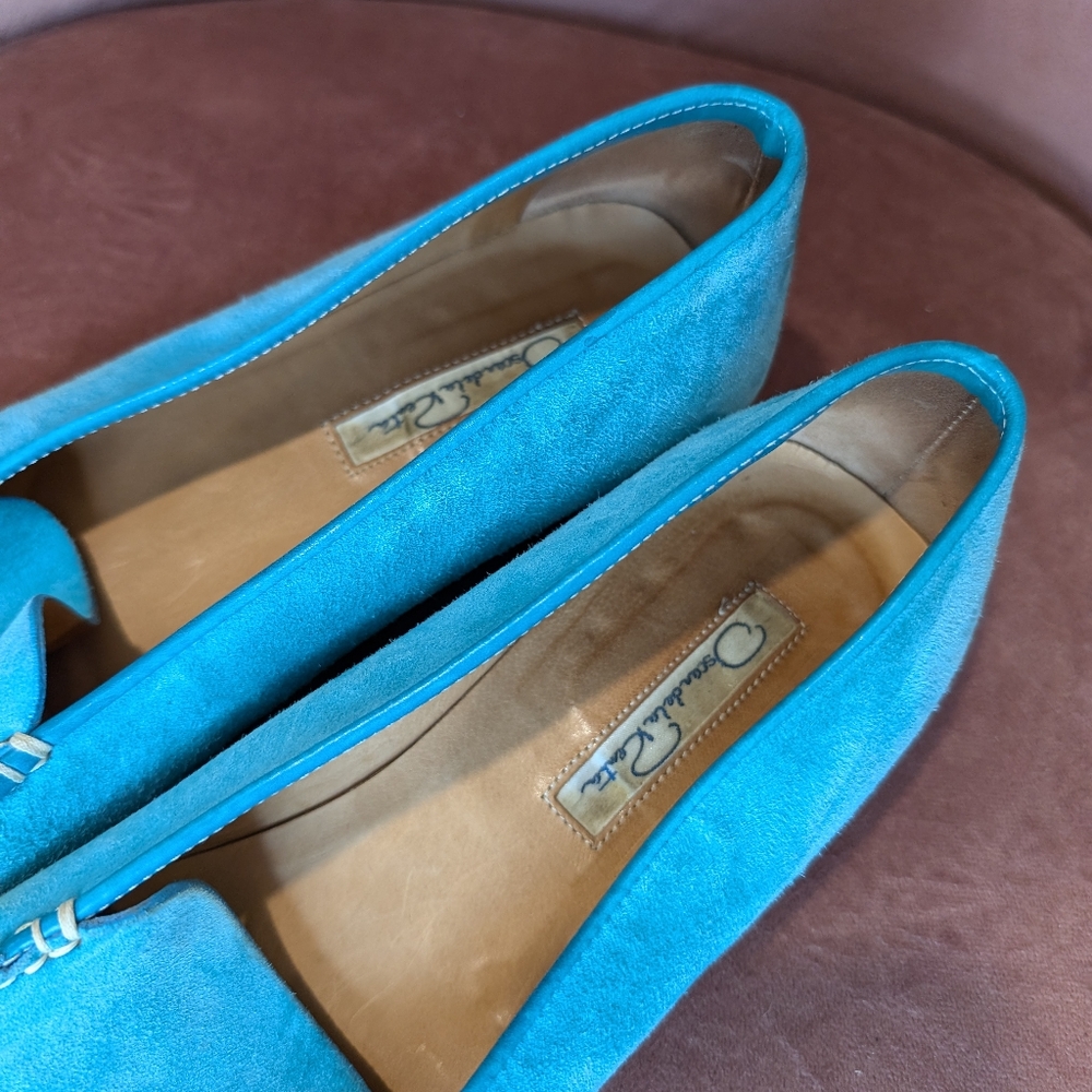 Oscar de la Renta Turquoise Suede Loafers - Picture 2 of 5
